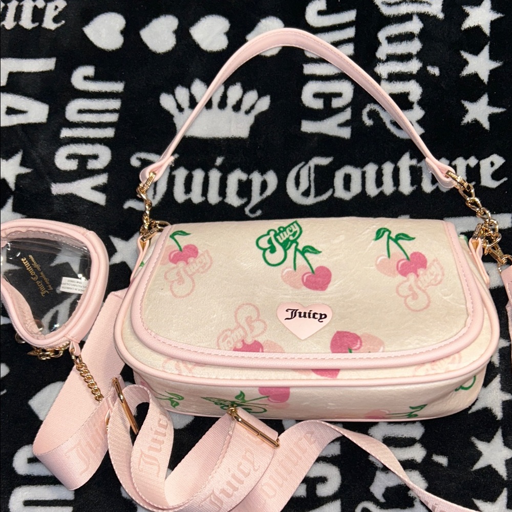 Juicy Couture Pink and Cream Cherry Logo Shoulder Bag